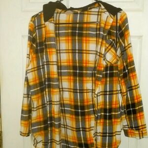 No Boundaries orange white black flannel with hood